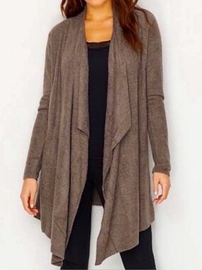 Barefoot Dreams CozyChic Ultra Lite Cardigan Blanket Wrap Sweater brown S/M New